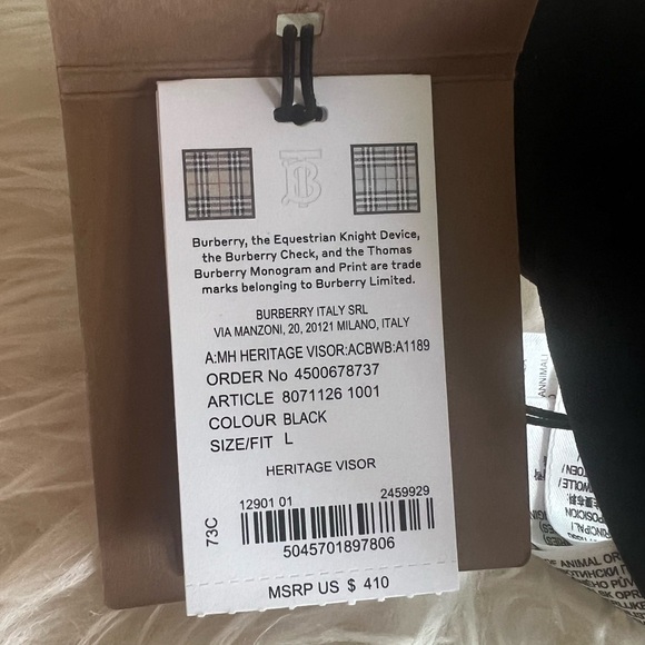 Burberry Heritage Monogram Motif Iconic Check Pattern Black Visor Hat*NWT - Picture 7 of 9